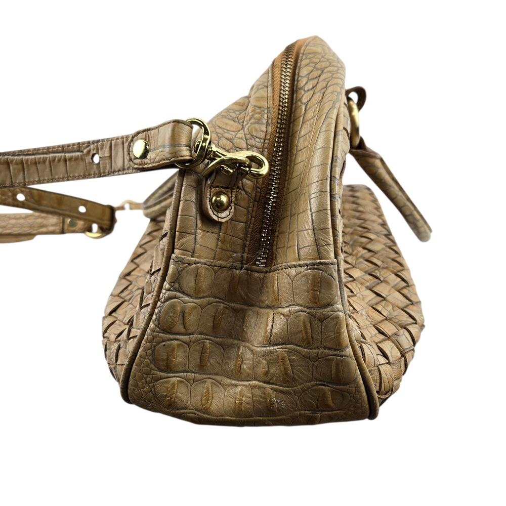 Authentic Brahmin Crossbody Satchel Tan Beige Basket Weave Gold Tone Hardware - Picture 7 of 12